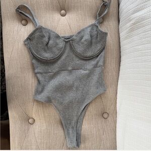 Stylish Gray Ribbed Bodysuit